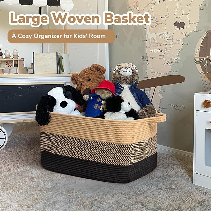 Goodpick Large Woven Blanket Basket, 75L | 21.6'' x 14.9'' x 11.8'' Wicker - Image 2