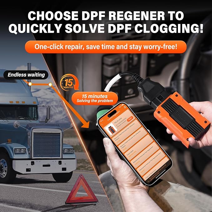 TopTekk Heavy Duty Truck Essentials for DPF Regeneration and Reset Device for Truck Drivers, Compatible with Cummins Engines, Smart One-Click DPF Regen with Condition Detection