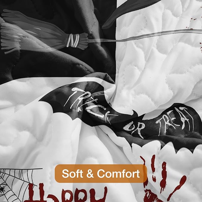 WONGS BEDDING Halloween Quilts King Size, King 110"x90", Reversible Grid Design - Image 4