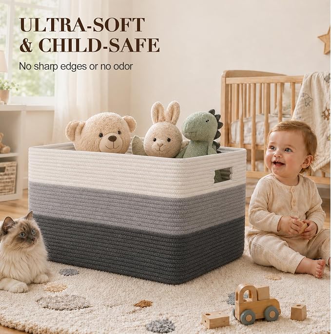 OIAHOMY Blanket Basket Laundry Basket Dog Toy Basket 75L Dark Grey | Large - Image 4