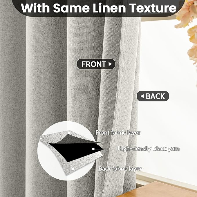 COSVIYA 100% Blackout Cream Linen Curtains & Drapes 84 Inch Length | Light - Image 3