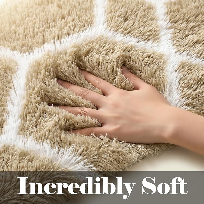 7x9 Area Rugs for Living Room Bedroom, Large Fluffy Beige and White Throw Rug - Image 2