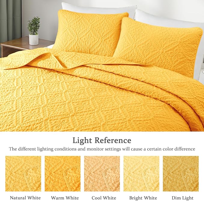 Exclusivo Mezcla Twin Quilt Set, Bright Yellow | Lightweight Soft Bedspreads - Image 3