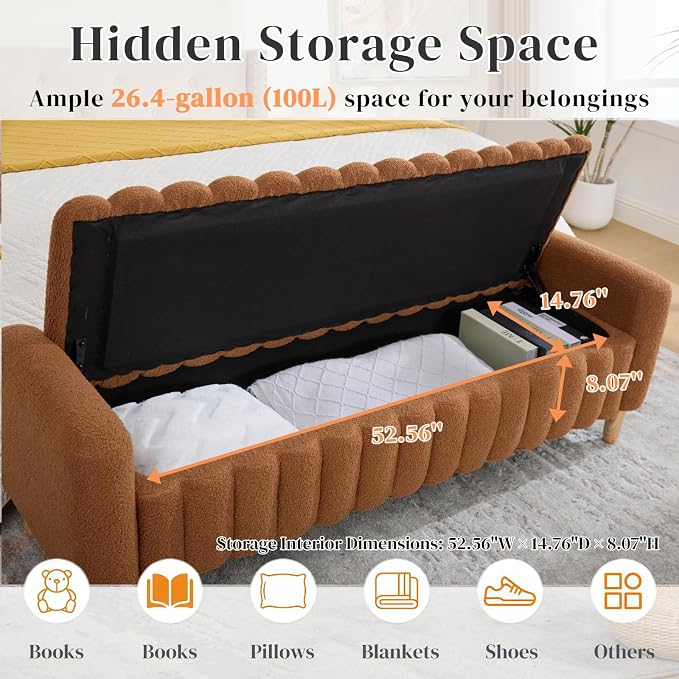 Aoiy & Wifon 63.4" W Large Storage Ottoman Bench, King Size End of Bed Storage - Image 3
