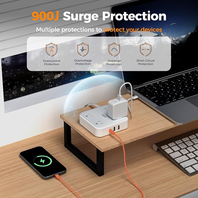 TESSAN Surge Protector Flat Extension Cord 5Ft, Flat Plug Power Strip | 4 - Image 3