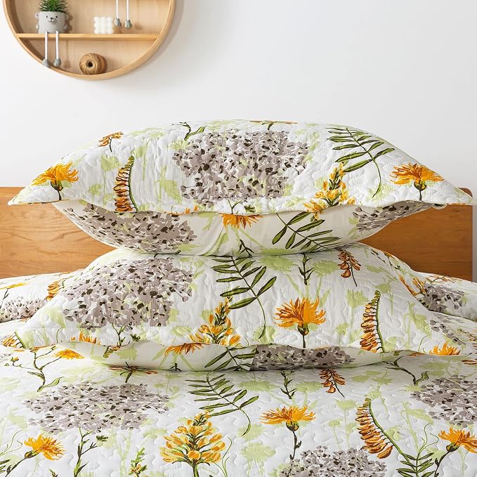 3-Piece Quilt Set Quilted Bedspread Lightweight Reversible Coverlet Set Floral - Image 4
