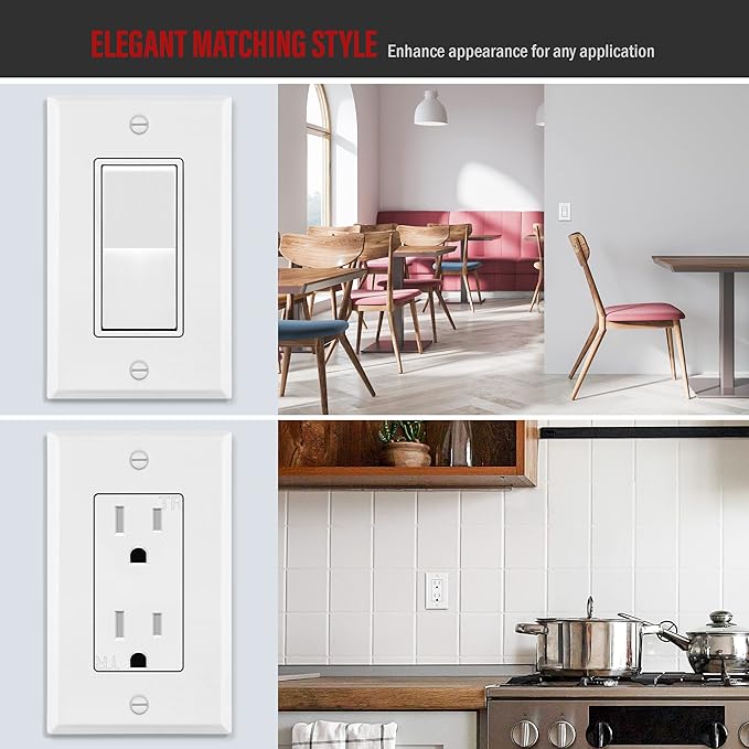 ENERLITES Decorator Switch Metal Wall Plate, Outlet Cover, Corrosion Resistant, Standard Size 1-Gang 4.50" x 2.76", Powder Coated Stamped Steel, 7731-WM, White Matte
