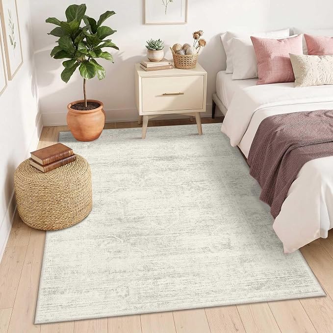 Latte&Fog Ivory 4x6 Area Rug Vintage Washable Small Neutral Rug - Image 5