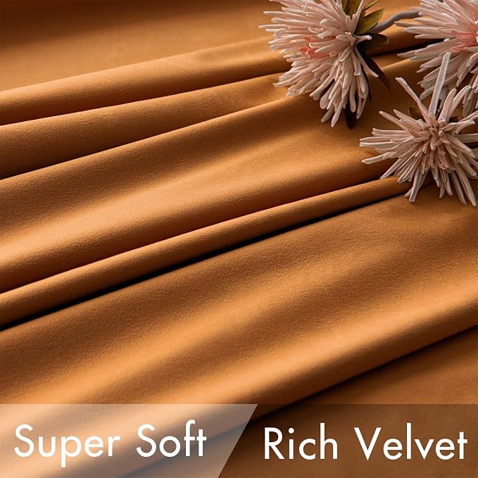 MIULEE Velvet Curtains 52x108 inches 2 Panels Gold Brown Blackout Curtains | - Image 4