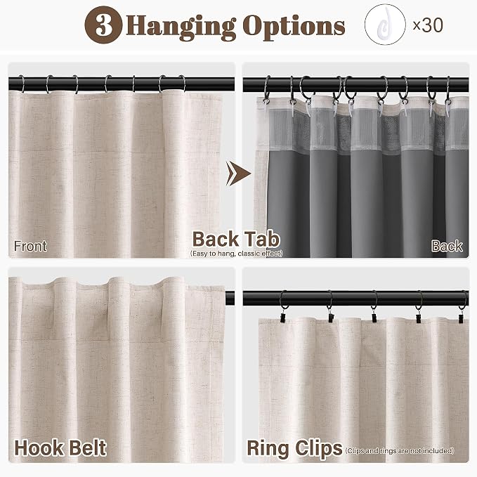 Oatmeal 100% Blackout Linen Curtains - Image 2