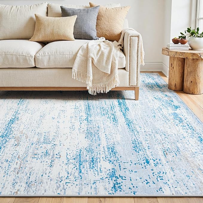 5x7 Washable Area Rug for Living Room Bedroom: Non-Slip Modern Light Blue | - Image 9