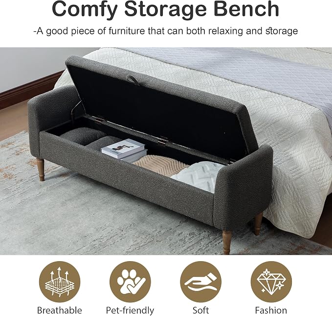 Chifee & Vingol 66" W Storage Benches End of Bed Bench - Image 4