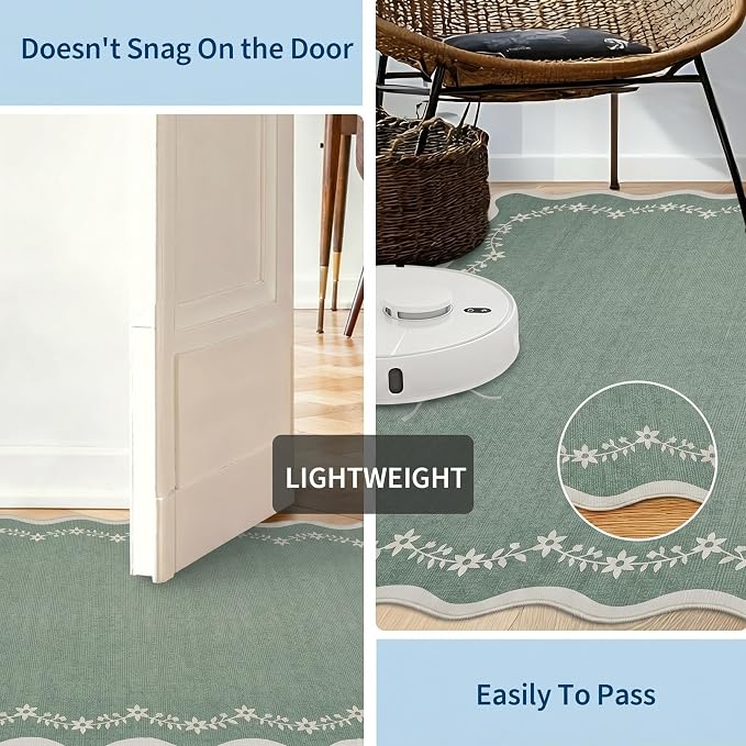 GarveeHome 5x7 Scalloped Area Rug Sage Green Washable Living Room Rug | Soft - Image 6
