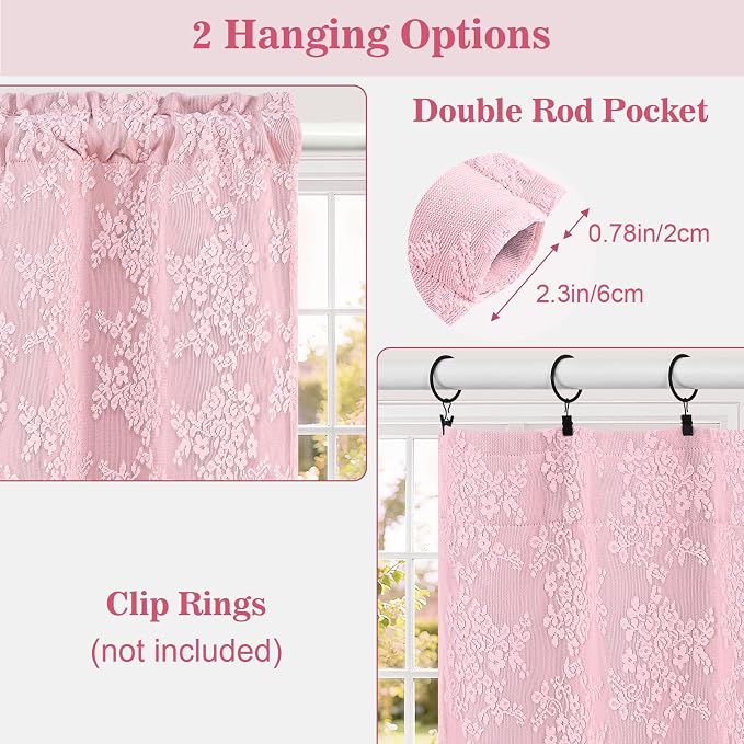 Yinhua Pink Kitchen Curtains 36 Inch Length Double Layer Blackout Curtains - Image 6
