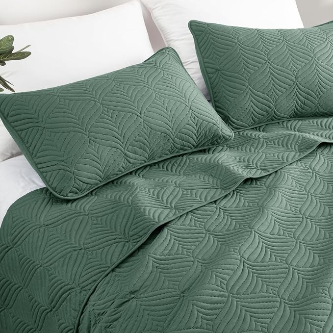 Whale Flotilla Soft Cal King Quilt Bedding Set, Lightweight Bedspreads | Olive - Image 6
