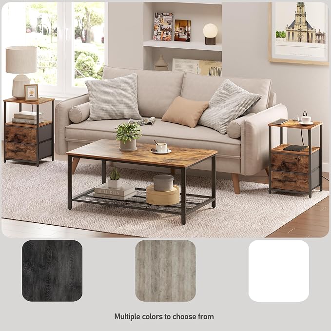 TUTOTAK End Table with Charging Station, Night Stand | Side Table with 2 USB - Image 8