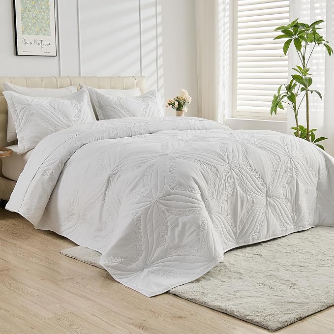 Kingnex Oversized Cal King Bedspreads 120x120 Ultrasonic Quilted White | by Kingnex