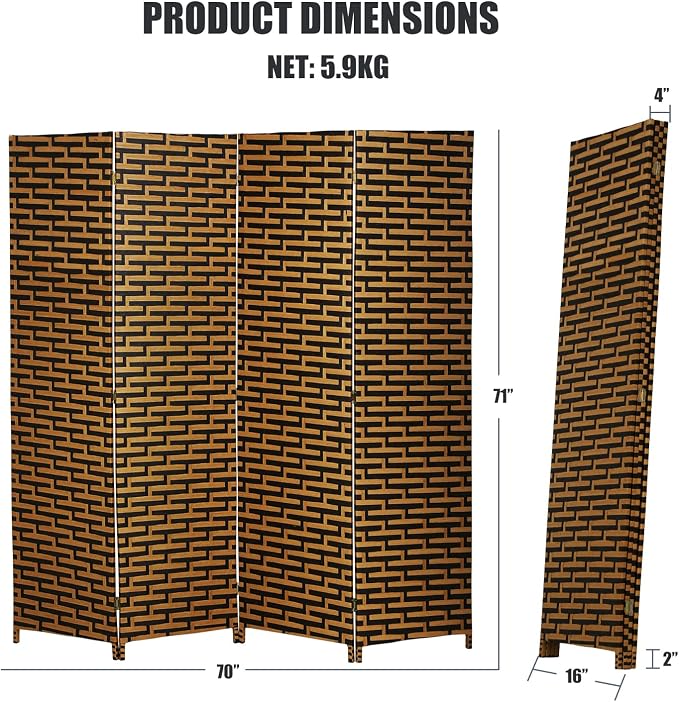 Room Divider, 4 Panels 6FT Folding Privacy Screen Room Divider | Wall Wood Mesh - Image 7