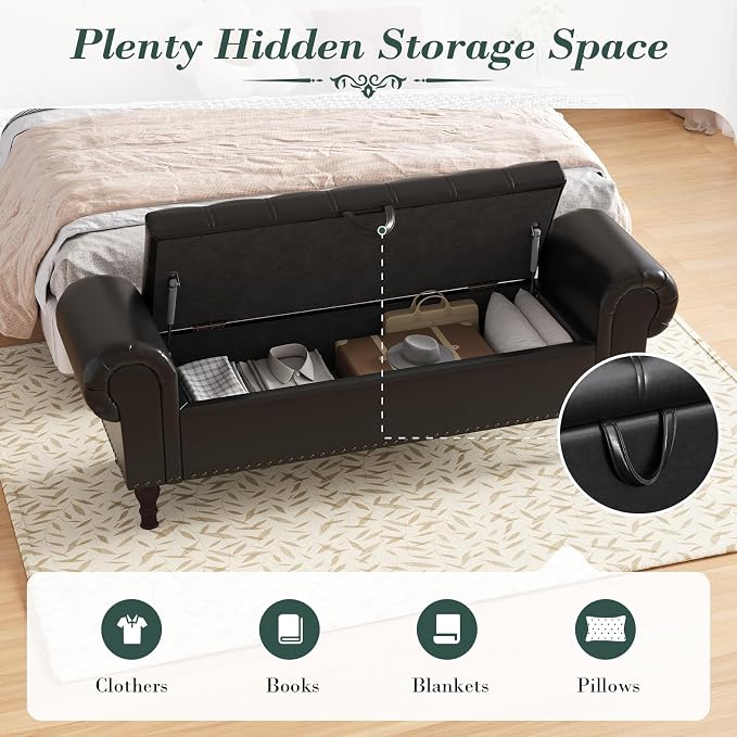 Apicizon 60" Bench with Storage, Upholstered Tufted Button Bedroom Bench with - Image 4