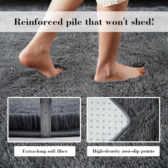 Grey 9x12 Area Rugs for Living Room, Fluffy Shag Rug Large Bedroom Carpet | - Image 6
