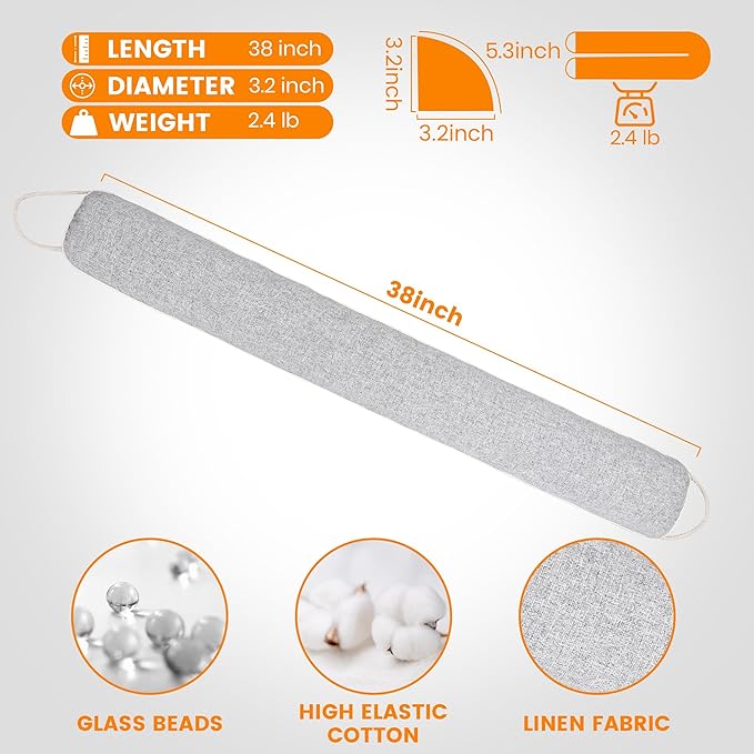 TORRAMI Under Door Draft Stoppers 38 Inch, Heavy Triangle Stop Draft Block Cold Air/Wind/Breeze Noise Blocker Door Sweeps Weather Stripping Bottom Seal Light Gray