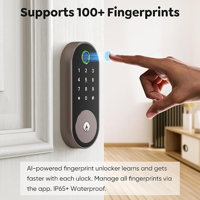 Fingerprint Smart Deadbolt with Keypad – Keyless Entry Lock for Home, Apartment, Office, Airbnb, Rental, Kids & Seniors, App & Code Access, Auto-Lock, Easy DIY Install, Compatible with Alexa & Google