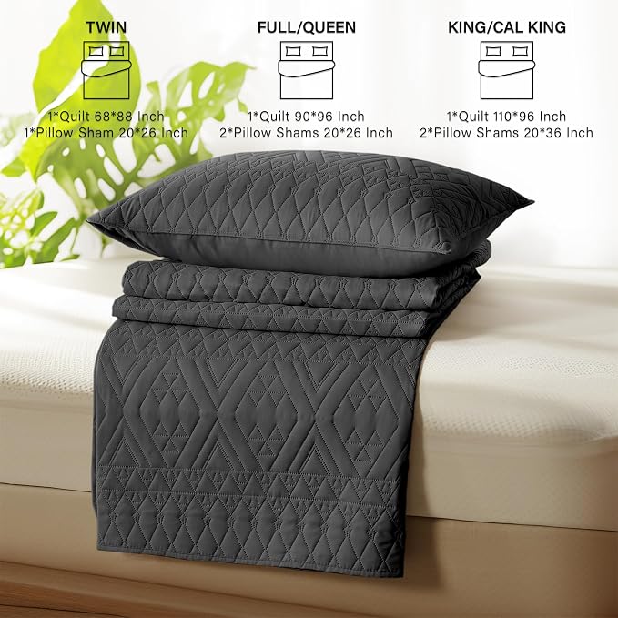 akkialla Twin Size Quilt Bedding Set, Modern Style Geoetric Pattern Coverlet Set - Image 7