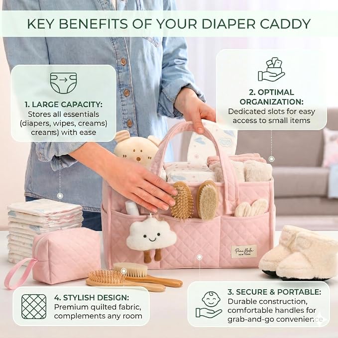 Baby Diaper Caddy Organizer, Baby Basket Shower Gift, Portable Changing Table - Image 3