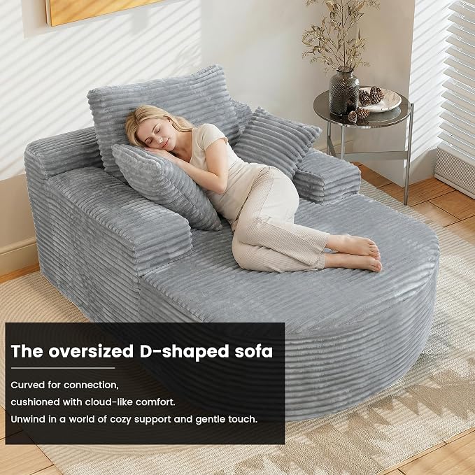 Corduroy D-Shaped Couches, Oversized Round Chair - Image 3