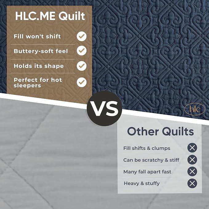 HLC.ME Lorenzo - Navy Blue Bedspreads Full Queen Size Quilt Set, Lightweight - Image 8