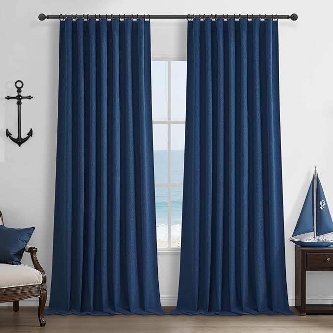 Navy Blue Blackout Curtains 92 Inch Length by QJMYDECO