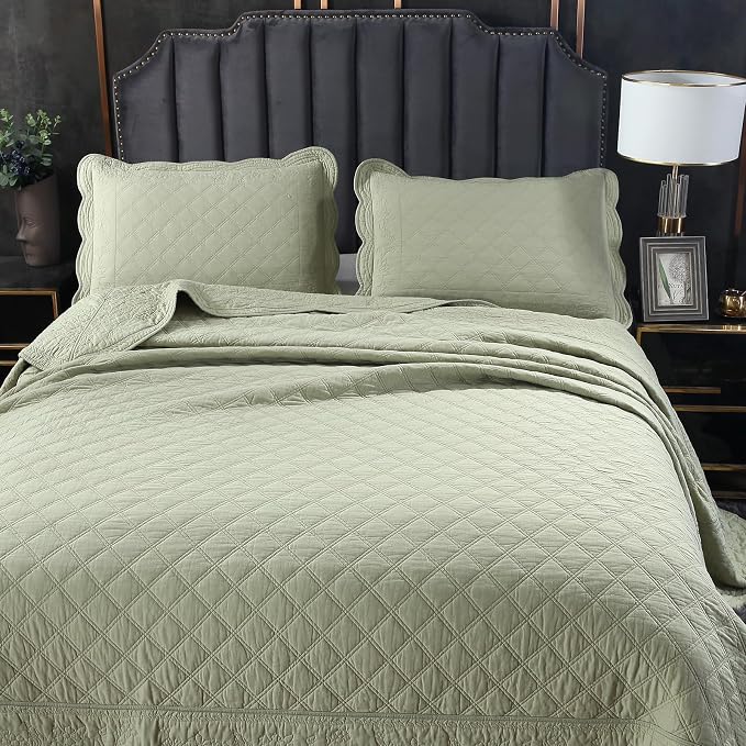 ROOMLIFE Quilt Set King Size 3D Floral Embroidery Pattern 3-Piece Cotton - Image 9