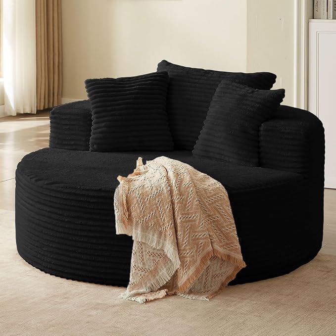 55'' Oversized Round Lounge Chaise Chair, Corduroy Upholstered Indoor Chaise - Image 9