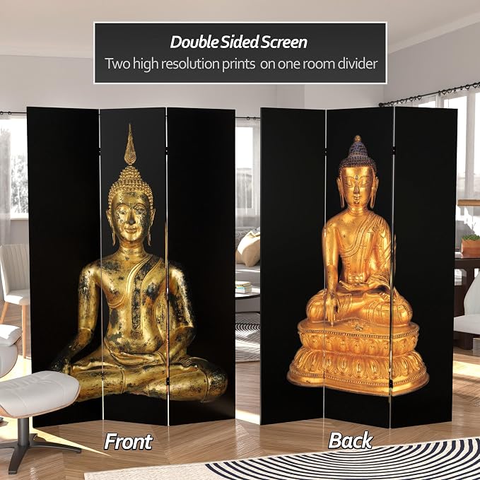 Red Lantern 6 ft. Tall Double Sided Thai Buddha Room Divider 3 Panel - Image 2