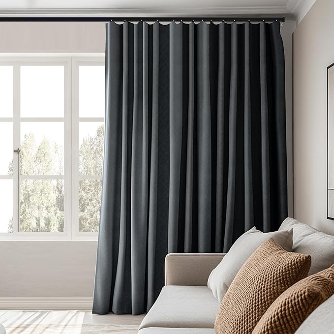 Room Divider Curtains Total Blackout Privacy Curtain Panel Room Thermal Insulated Noise Reduction Curtains for Bedroom Window Living Room Ceiling Track Curtain W 12.5 ft × H 7 ft Dark-Grey