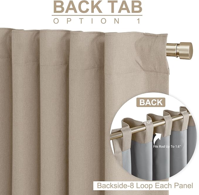 Linen Textured Blackout Sliding Door Curtains 96 Inch Long Burlywood Birch | - Image 3