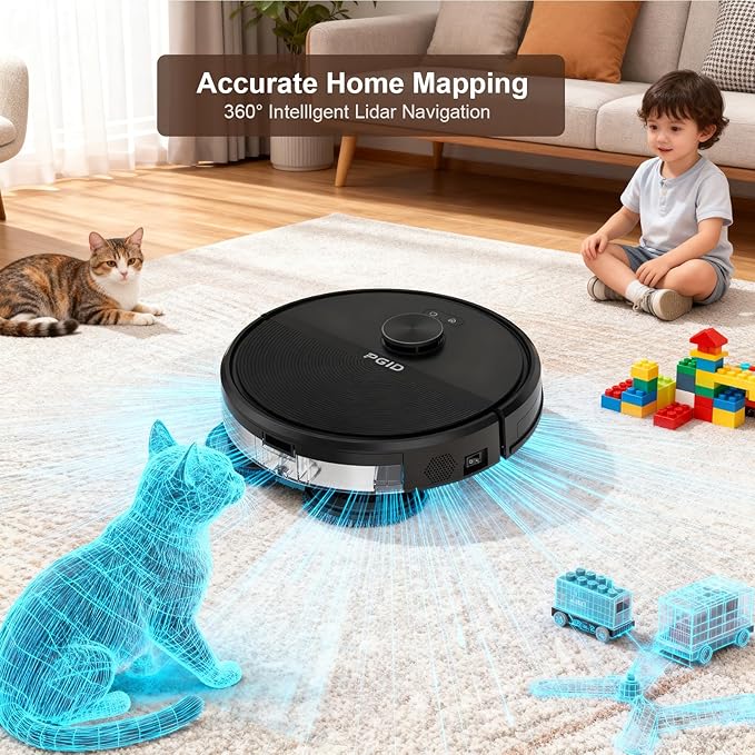 PGID Self-Emptying Robot Vacuum Cleaner, Robot Vacuum and Mop,FlexiArm Edge Mopping,5000Pa Suction, Dual Zero-Tangle System, Smart Obstacle Avoidance