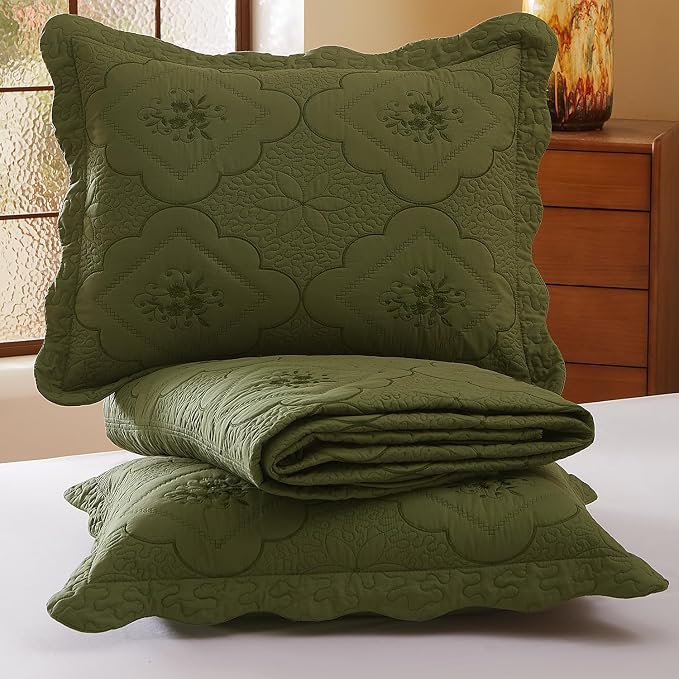 Cmfshape Floral Embroidery Quilt Set, 3 Pieces Queen Quilt Bedding Set - Image 8