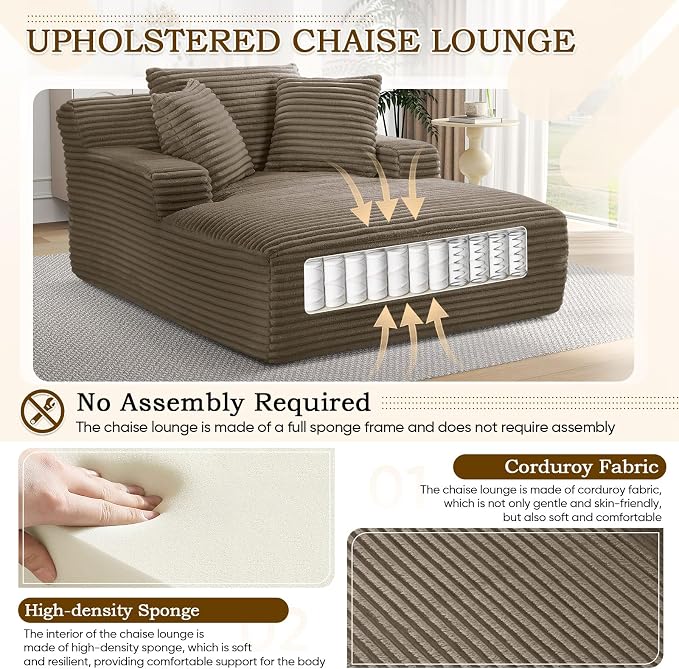 Oversized Chaise Lounge Chair Indoor, Comfy Fluffy Cloud Couch, Modern Deep - Image 4