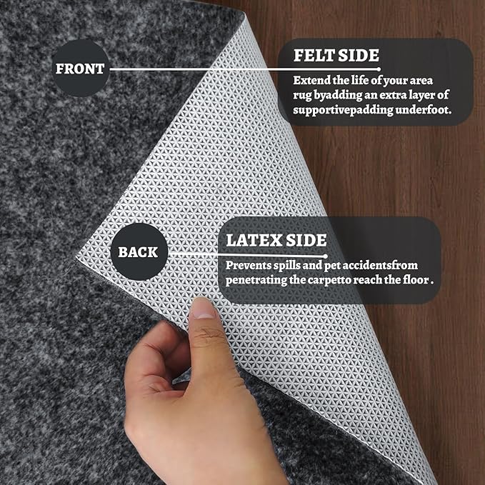 100% Waterproof Rug pad, 9x12 ft Area Rug Non-Slip Rug Pads, 1/4" Thick Carpet Pads for All Floors and finishes, Felt pad for Hardwood Floors, Keep Carpets in Place Soft and Secure