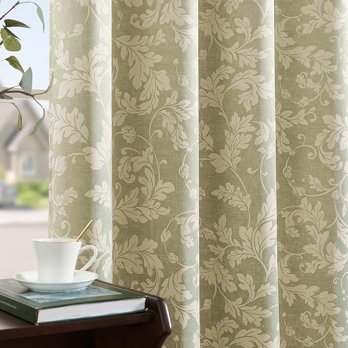 jinchan Green Floral Blackout Curtains 84 Inch Farmhouse Grommet 2 Panels | - Image 4