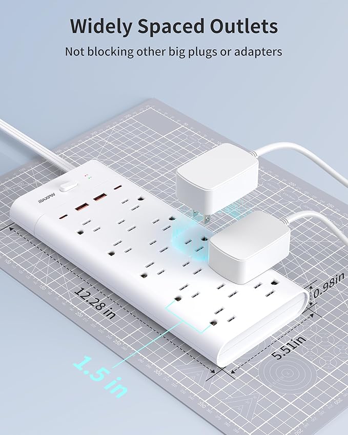 Power Strip Surge Protector Outlet Extender with 14 Outlets and 4 USB Ports (2 USB C), 15 Ft Extension Cord & Flat Plug, 1700 Joules, Wall Mount for Home, Office, Dorm, White