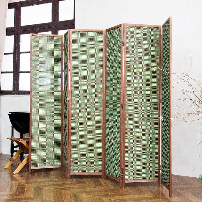 6 Panel Bamboo Room Divider, 5.6 ft Tall Double-Sided Folding Privacy Screen - Image 2