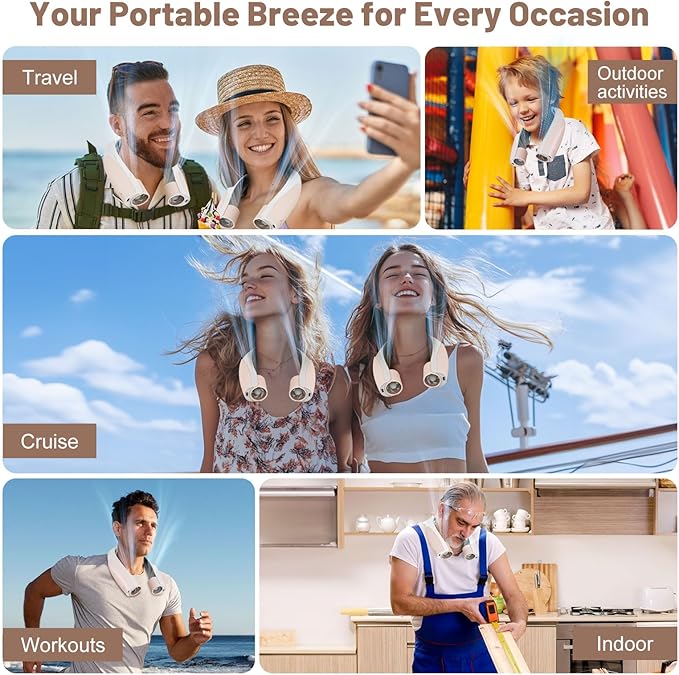 AI Portable Neck Fan with 6 Powerful Speeds, 8000mAh Battery Operated USB-C Rechargeable Fan, Hands-Free 360° Cooling Neck Fan,Twistable,Ultra-Quiet Personal Fan for Women Men Office Travel(Champagne)