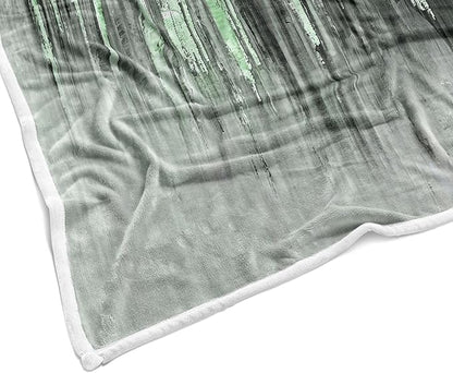 Abstract Throw Blankets, Modern Green Gold CrackNon Cozy Warm Bed Couch Blanket, Stripe Contemporary Abstract Painting White Fleece Flannel Throws to Decorate The Room and Bedroom