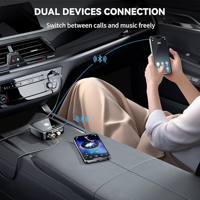 SONRU Bluetooth 6.0 Receiver, Bluetooth Adapter for Old Receiver, Low Latency, 24-Hour Battery Life with AUX 3.5mm/RCA, HiFi Wireless Audio Adapter for Speakers/Home Music Streaming Stereo System