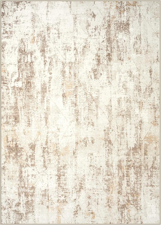 8x10 Area Rugs for Living Room: Washable Abstract Beige Grey Badroom Carpet | - Image 3