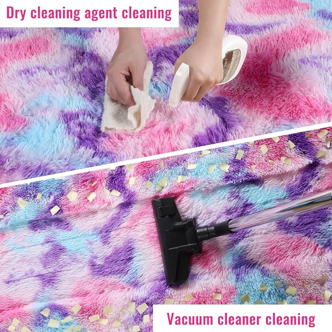 Rainbow Purple Rugs for Girls Bedoom 5x7 Ft, Fluffy Cute Colorful Pastel - Image 6