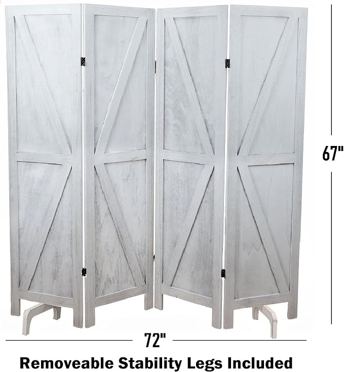 Premium Home 4-Panel Room Divider – Rustic White Barn Door, K Pattern Folding - Image 6