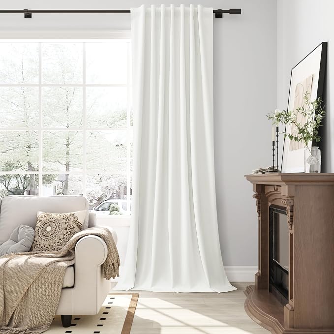 Ivory Linen 100% Blackout Cream Curtains 96 Inches Long 2 Panels Set Textured - Image 6